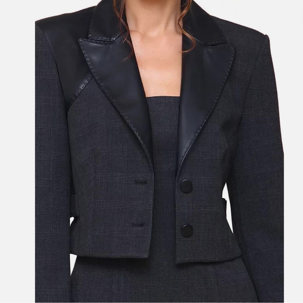 Avec Les Filles Women's Faux-Leather-Trim Cropped Jacket, BLACK, SIZE 14 NWT